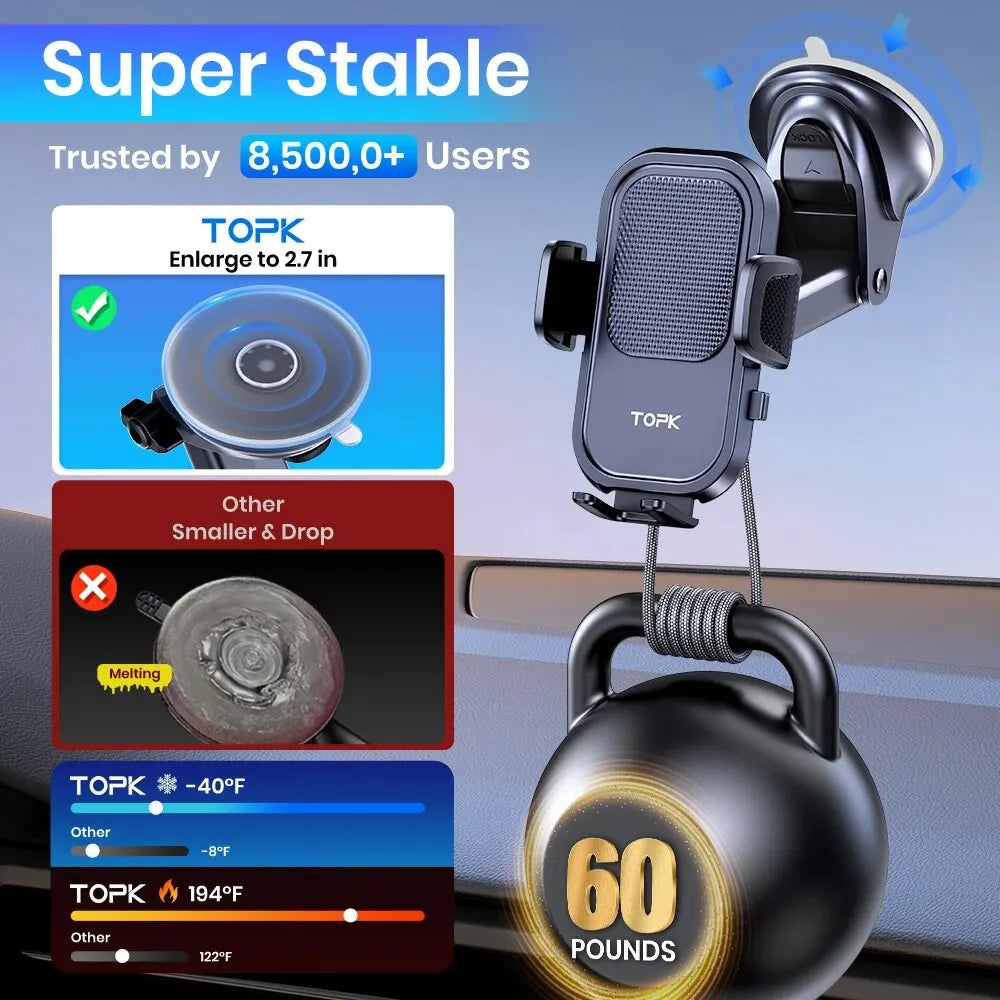 TOPK Car Phone Holder Mount for IPhone[Powerful Suction] Phone Mount for Car Dashboard Car Accessories Automobile for Smartphone