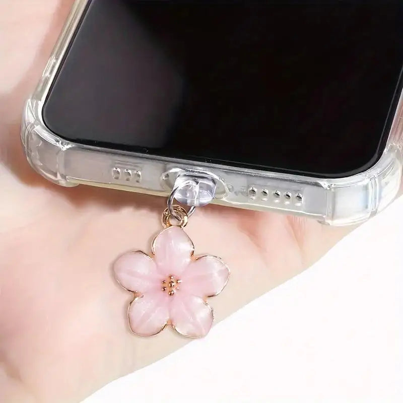 Sakura Flowers Phone Dust Plug Accessories Decoration Hanging Pendant For IPhone For Type-C Charging Port