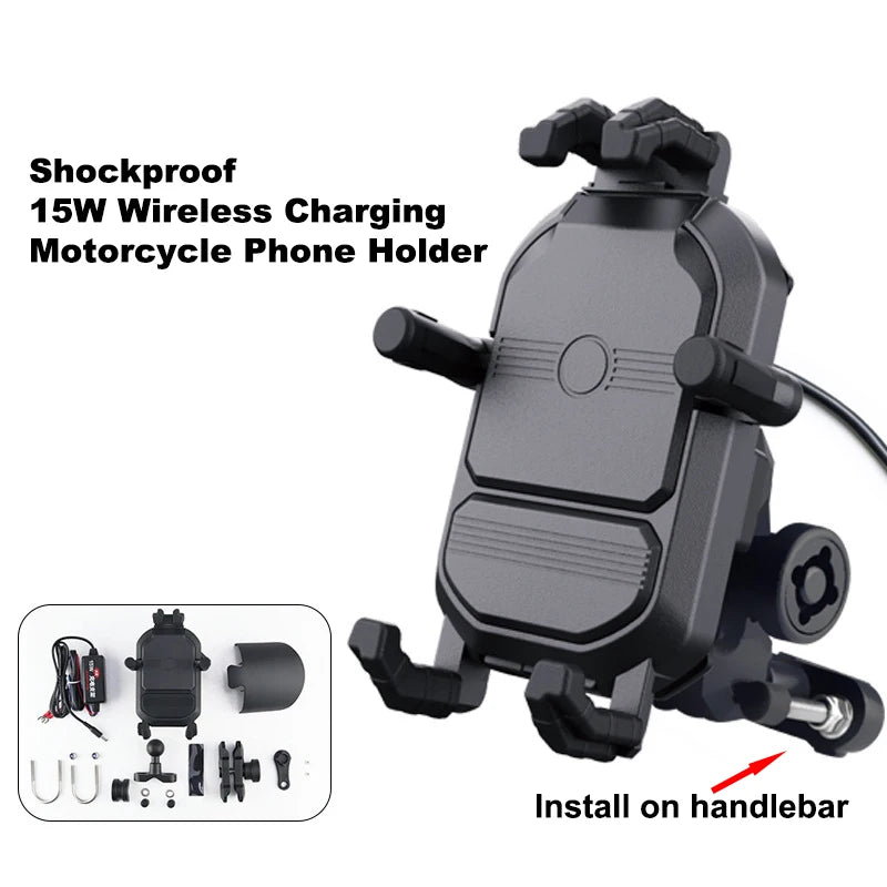 Motorcycle Phone Holder Motorcycle Accessories Support Wireless Charging Accesorios Para Moto Soporte Móvil Moto 오토바이 무선충전거치대