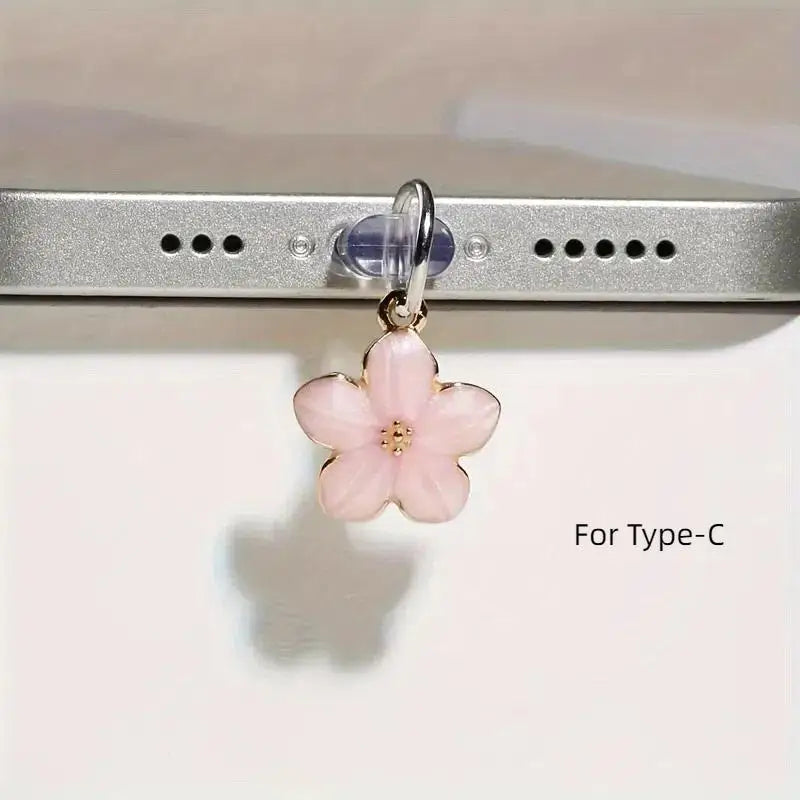 Sakura Flowers Phone Dust Plug Accessories Decoration Hanging Pendant For IPhone For Type-C Charging Port